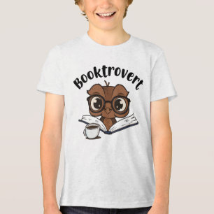 Buchtroverte Eule mit Buch und Kaffee Tri-Blend Shirt