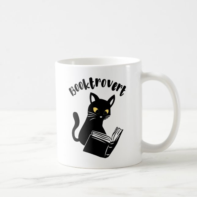 Buchtrovertekatze mit Buch Kaffeetasse (Rechts)
