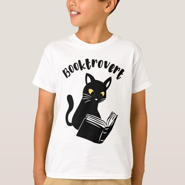 Buchtrovertekatze mit Buch T-Shirt (Vorderseite)