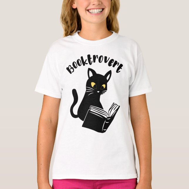 Buchtrovertekatze mit Buch T-Shirt (Vorderseite)