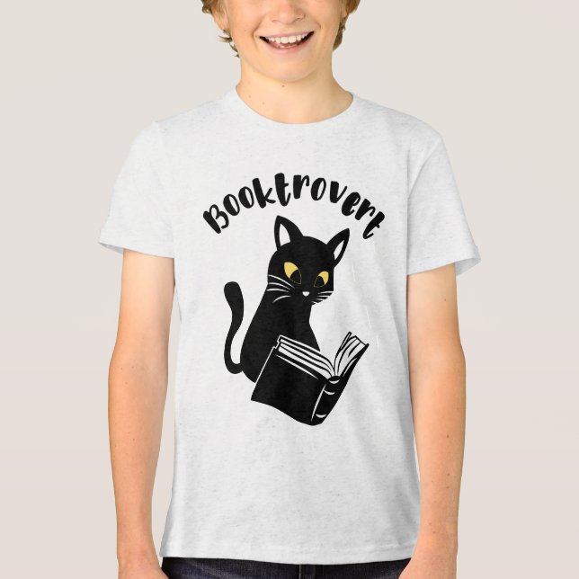 Buchtrovertekatze mit Buch Tri-Blend Shirt (Vorderseite)
