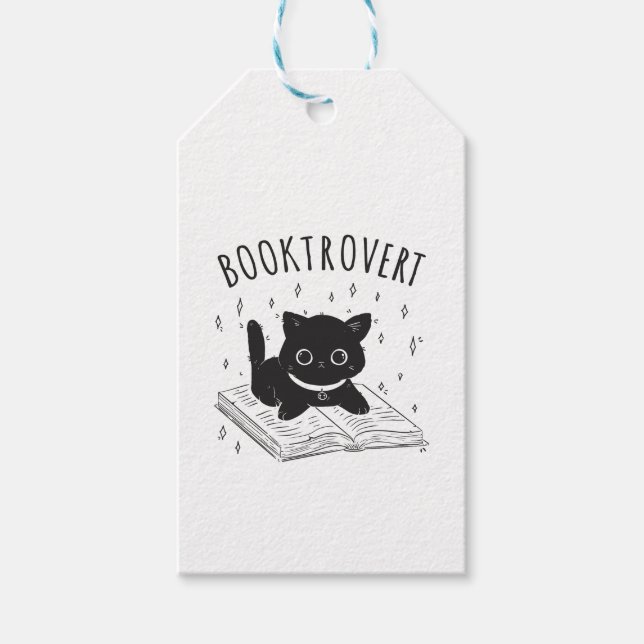 Buchtrovertekatze mit Buch und Sternen Geschenkanhänger (Vorderseite)