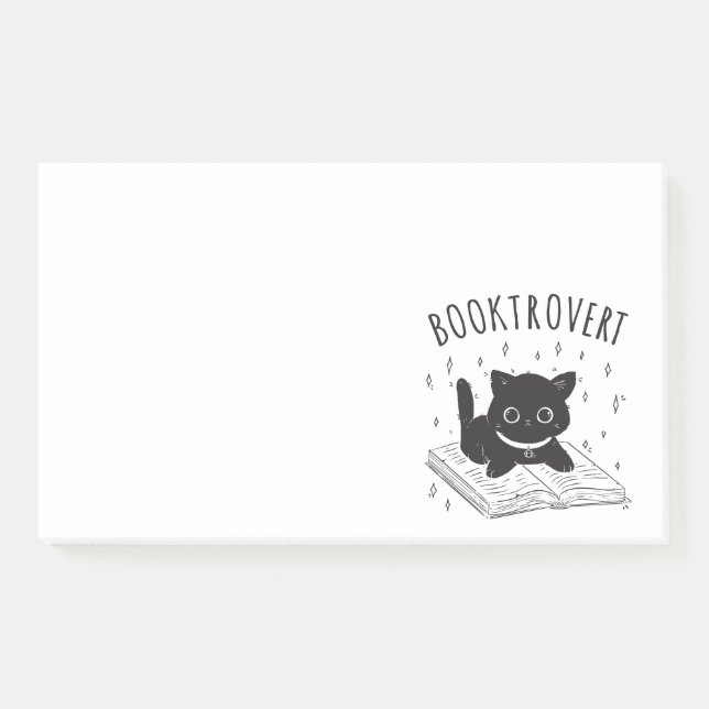 Buchtrovertekatze mit Buch und Sternen Post-it Klebezettel (Vorderseite)