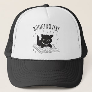 Buchtrovertekatze mit Buch und Sternen Truckerkappe
