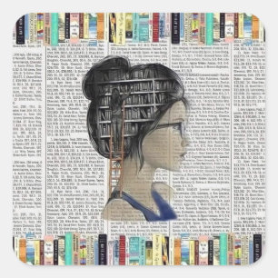 Buchvergnügen für Bücherwürmer und Bibliophile Quadratischer Aufkleber