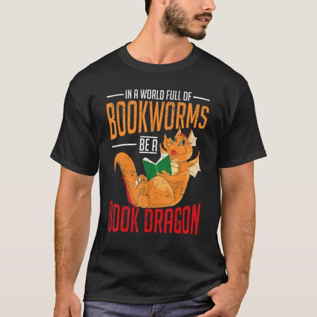 Buchwurm Buch Dragon Librarian Fantasy Animal Read T-Shirt (Vorderseite)