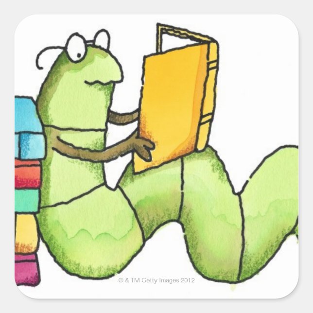 Buchwurm Quadratischer Aufkleber (Vorderseite)
