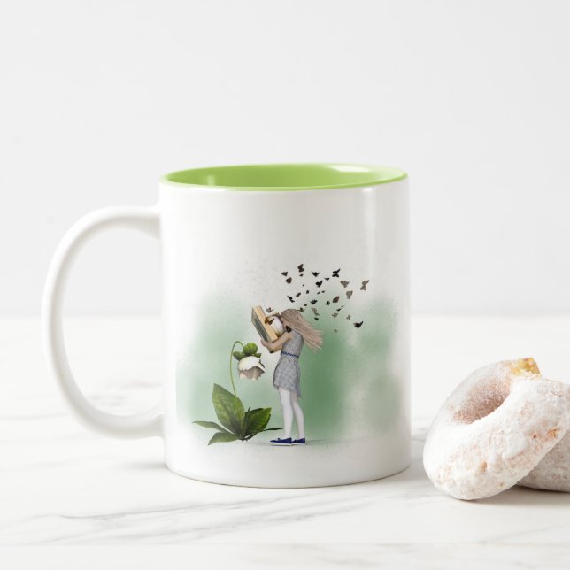 Buchwurmbücher-Liebhaberin Zweifarbige Tasse (Mit Donut)