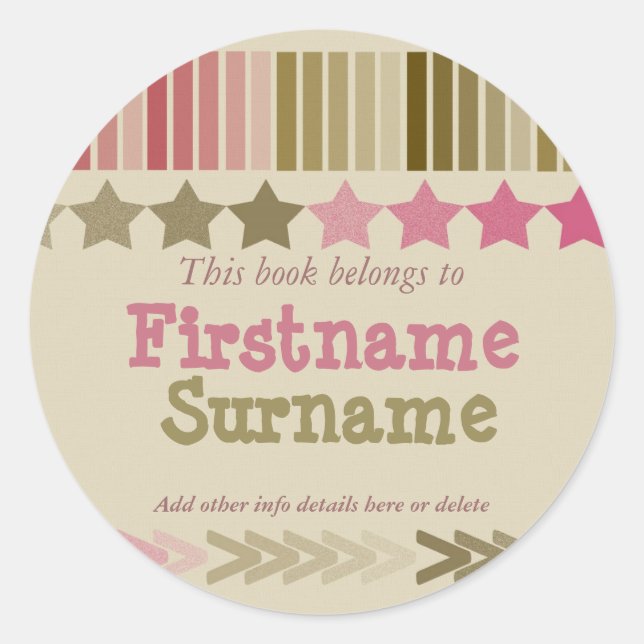 Buchzeichen-Aufkleber für Fun Stars und Streifen Runder Aufkleber (Vorderseite)
