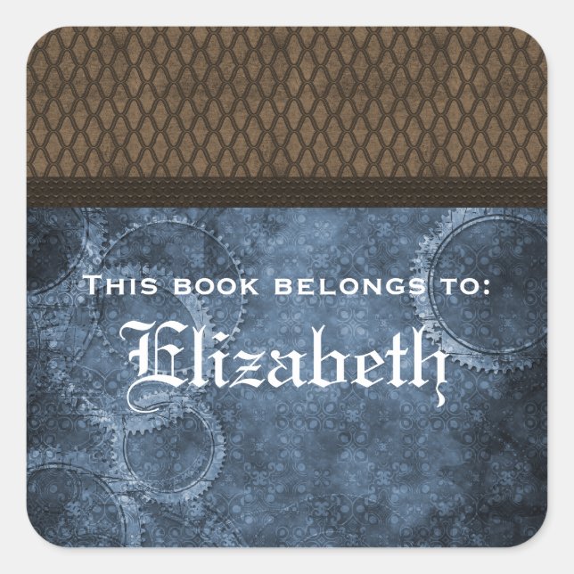 Buchzeichen-Aufkleber für Metallgetriebe, blau Quadratischer Aufkleber (Vorderseite)