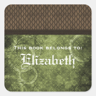 Buchzeichen-Aufkleber für Metallgetriebe, grün Quadratischer Aufkleber