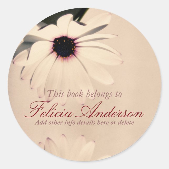 Buchzeichen-Aufkleber für Vintage Blume Runder Aufkleber (Vorderseite)