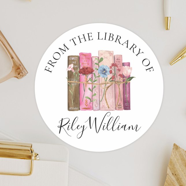 Buchzeichen-Aufkleber für Wasserfarben-Buch-Blume Runder Aufkleber (Close up)