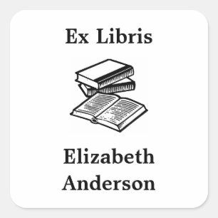 Buchzeichen "Black and White Ex Libris" Quadratischer Aufkleber