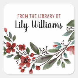 Buchzeichen der Roten Blumenbibliothek Quadratischer Aufkleber