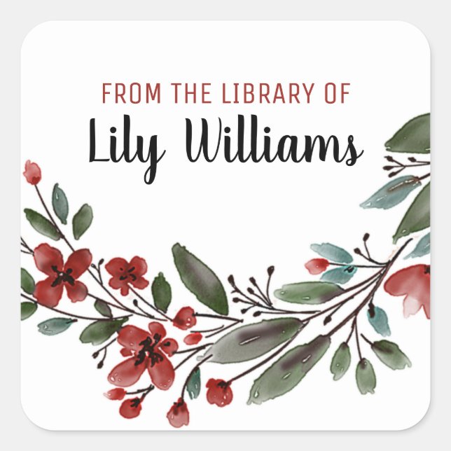 Buchzeichen der Roten Blumenbibliothek Quadratischer Aufkleber (Vorderseite)