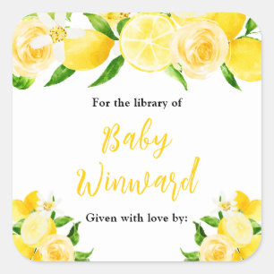 Buchzeichen für Baby Shower mit Zitronen und Laub Quadratischer Aufkleber