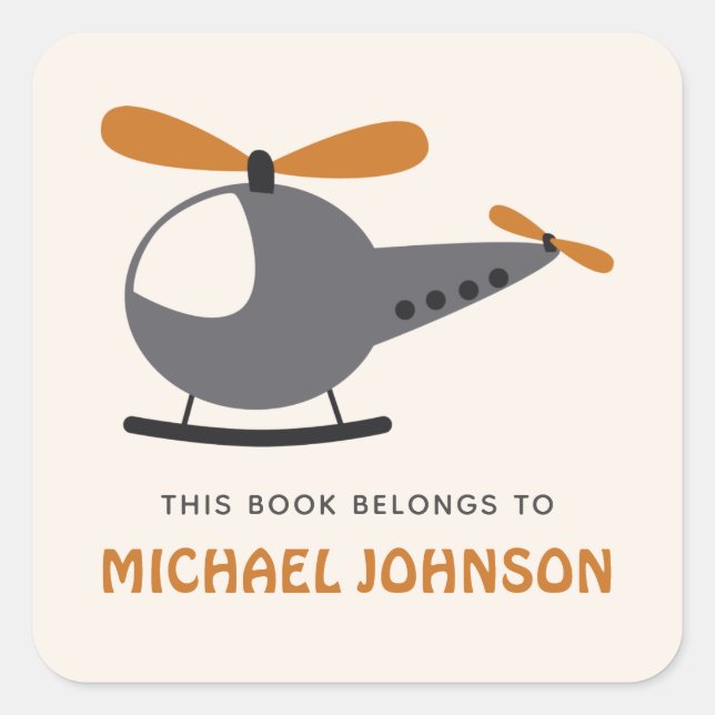 Buchzeichen für niedliche Helikopter und Kleinkind Quadratischer Aufkleber (Vorderseite)