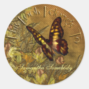 Buchzeichen für Vintage Butterfly-Illustration Runder Aufkleber