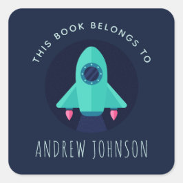 Buchzeichen "Green Rocket Space Theme Boys" Quadratischer Aufkleber
