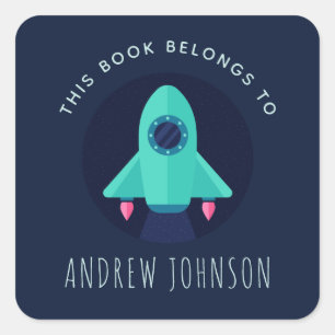 Buchzeichen "Green Rocket Space Theme Boys" Quadratischer Aufkleber