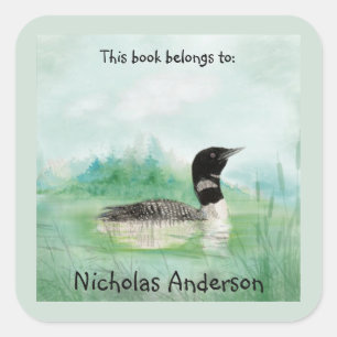 Buchzeichen Loon Bird Art Collection Quadratischer Aufkleber