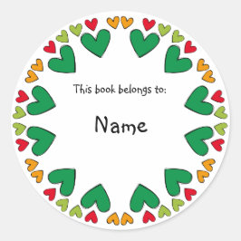 Buchzeichen mit niedlicher, grüner und roter Herzg Runder Aufkleber