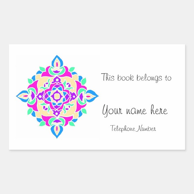 Buchzeichen mit Rangoli-Muster Rechteckiger Aufkleber (Vorderseite)