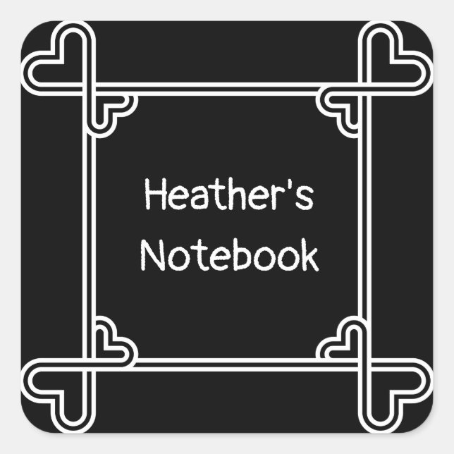 Buchzeichen mit Schwarzweißverzierung Quadratischer Aufkleber (Vorderseite)