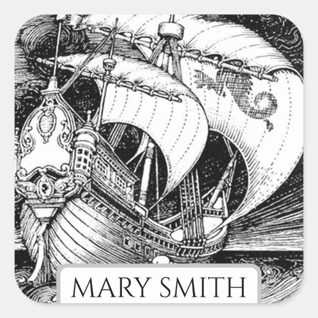 Buchzeichen, Personalisiert, Viktorianische Reprod Quadratischer Aufkleber (Vorderseite)