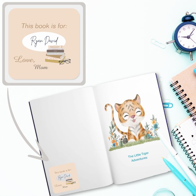 Buchzeichen "Personalisierte Kinder lesen" Quadratischer Aufkleber (Reading Collection Bookplate Books)