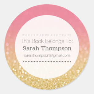 Buchzeichen School Name Stickers Gold Ombre Glitze