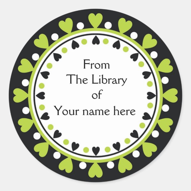 Buchzeichen - weiße Polka-Punkte im grünen Herzen Runder Aufkleber (Vorderseite)