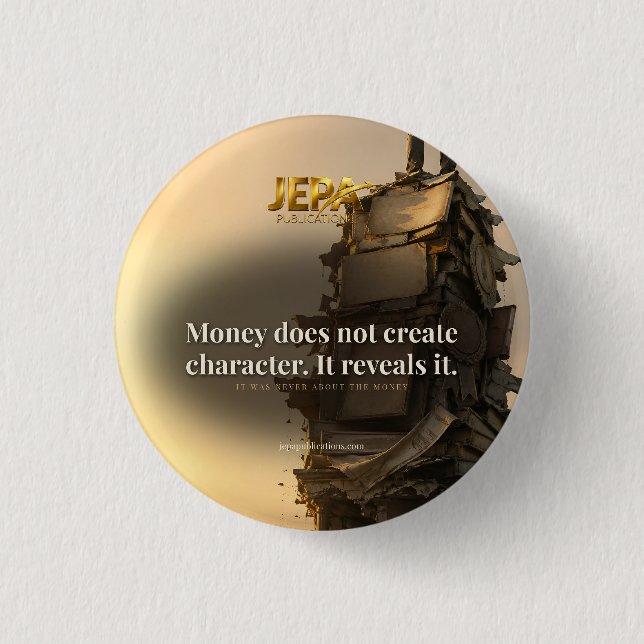 Buchzitat über Geld enthüllt Charakter Button (Vorderseite)