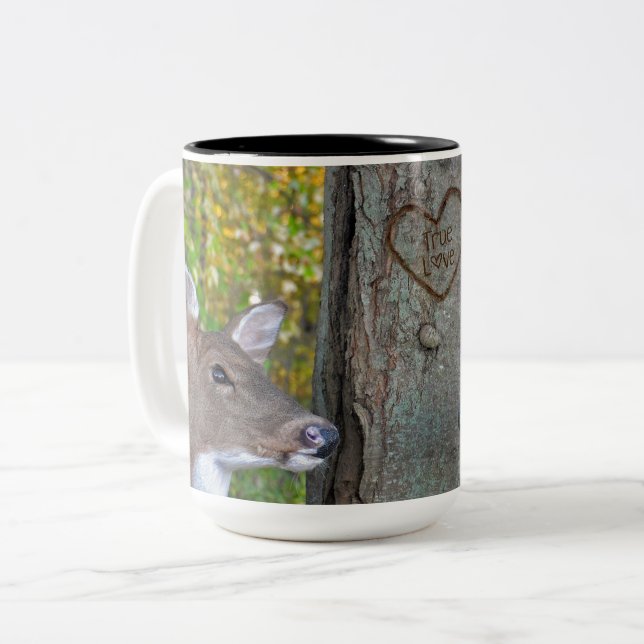 buck and do with heart on tree zweifarbige tasse (Vorderseite Links)