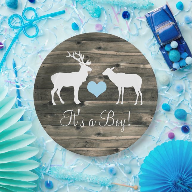 Buck and Doe (blau) Babydusche Pappteller (Party)