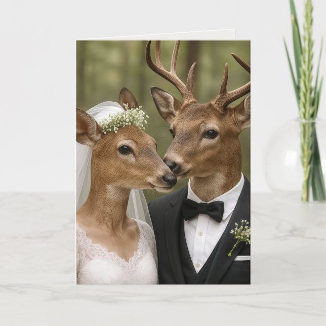 Buck and Doe Deer Wedding In Forest Karte (Vorderseite)