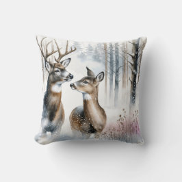 Buck and Doe in Winterwald Kissen