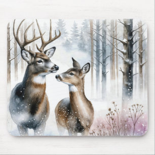 Buck and Doe in Winterwald Mousepad