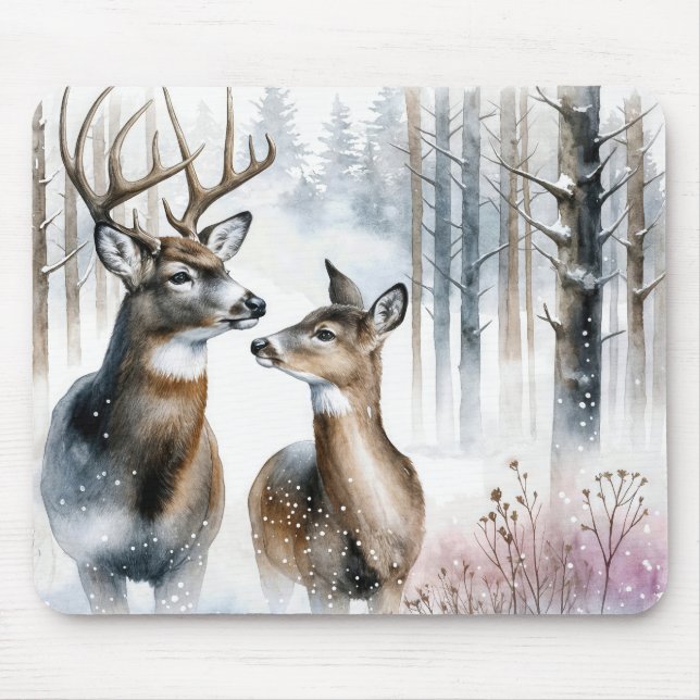 Buck and Doe in Winterwald Mousepad (Vorne)