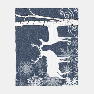 Buck and Doer Deer Birch Forest Fleece Blanket