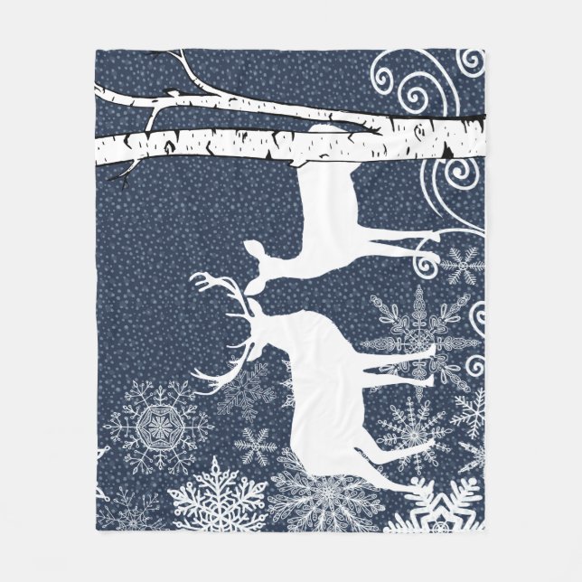 Buck and Doer Deer Birch Forest Fleece Blanket (Vorderseite)