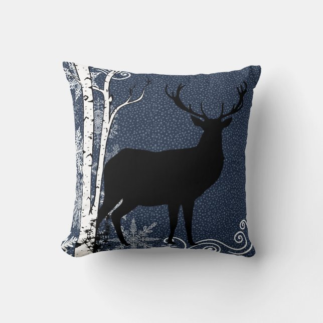 Buck and Doer Winter Birch Forest Throw Kissen (Vorderseite)