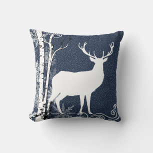 Buck and Doer Winter Birch Forest Throw Kissen