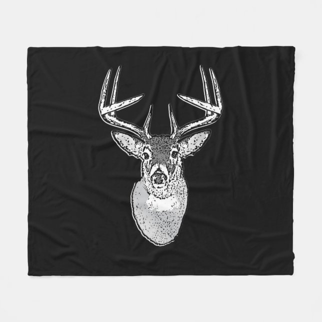 Buck auf Schwarz-weißem Schwanz Hirsch Fleecedecke (Vorderseite (Horizontal))