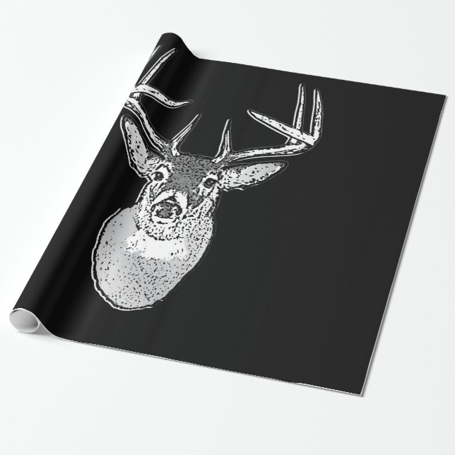 Buck auf Schwarz-weißen Schwanz Deer Geschenkpapier (Ungerollt)