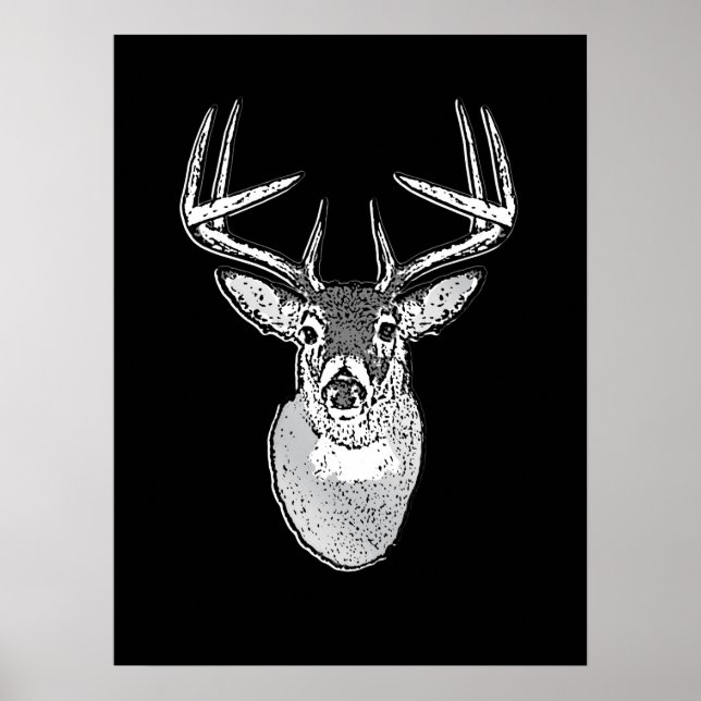 Buck auf Schwarz-weißen Schwanz Deer Poster (Vorne)