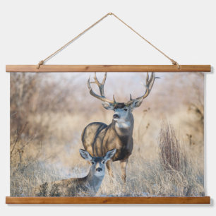 Buck Couple   Mule Deer Wandteppich Mit Holzrahmen