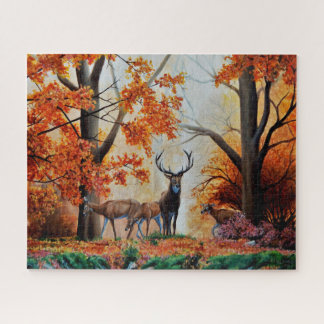 Buck Deer and Doe im Herbstwald/extravagantes Desi Puzzle