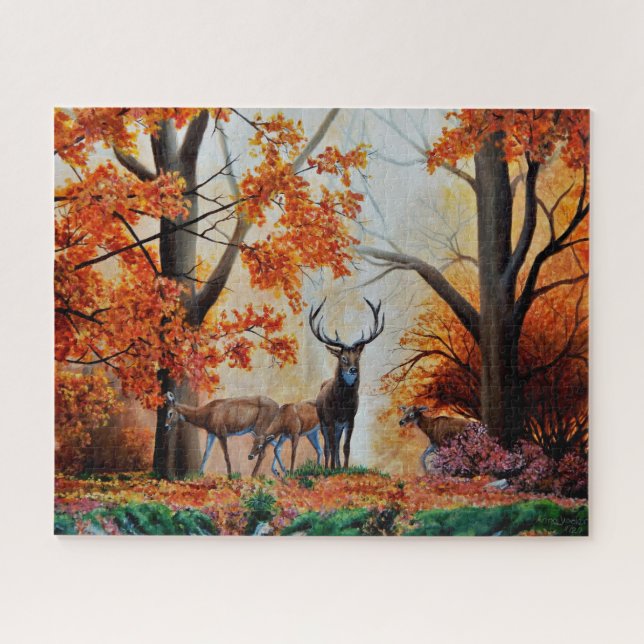Buck Deer and Doe im Herbstwald/extravagantes Desi Puzzle (Horizontal)